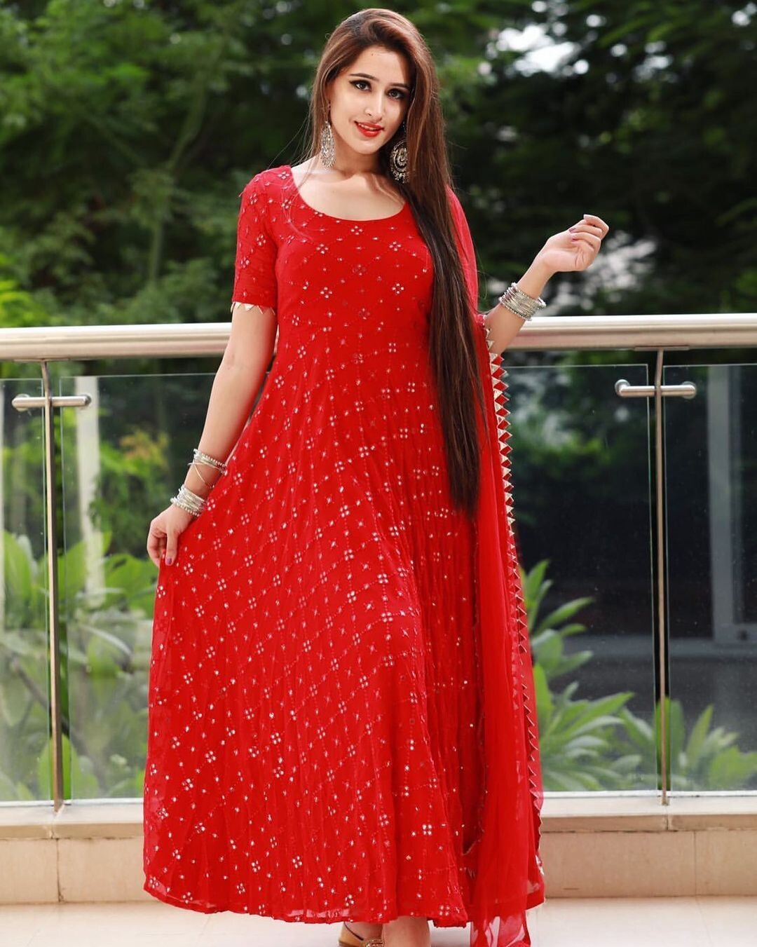 Beautiful Red Georgette Party Wear Gown