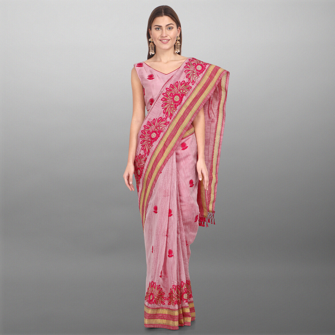 Casual Wear Pink Cotton Silk Saree Blouse