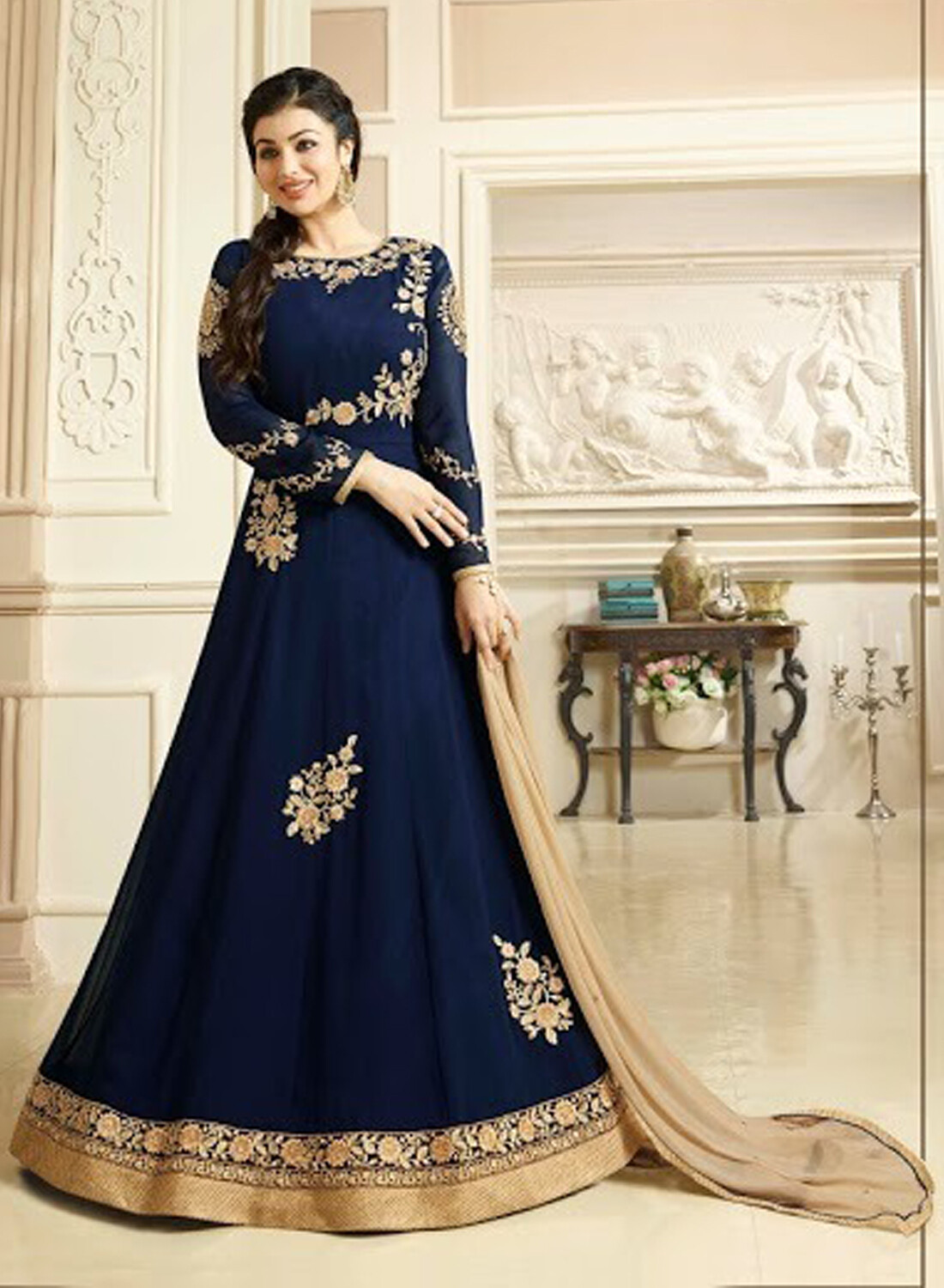Ayesha Takia Designer Beautiful Navy Blue Long Anarkali Suit