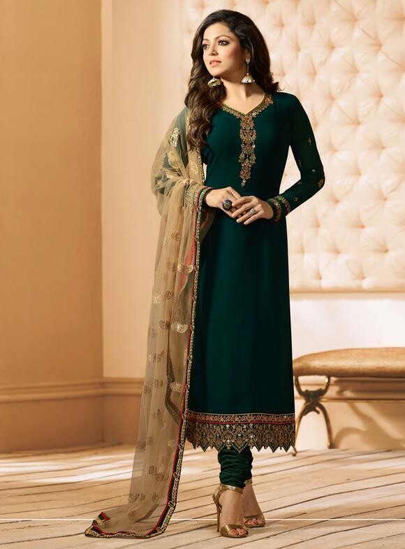 Drashti Dhami Blue Embroidered Straight Pant Suit Party Wear