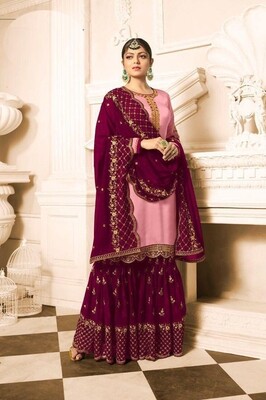 Drashti Dhami In Elegance Georgette Base Pink Palazzo Suit
