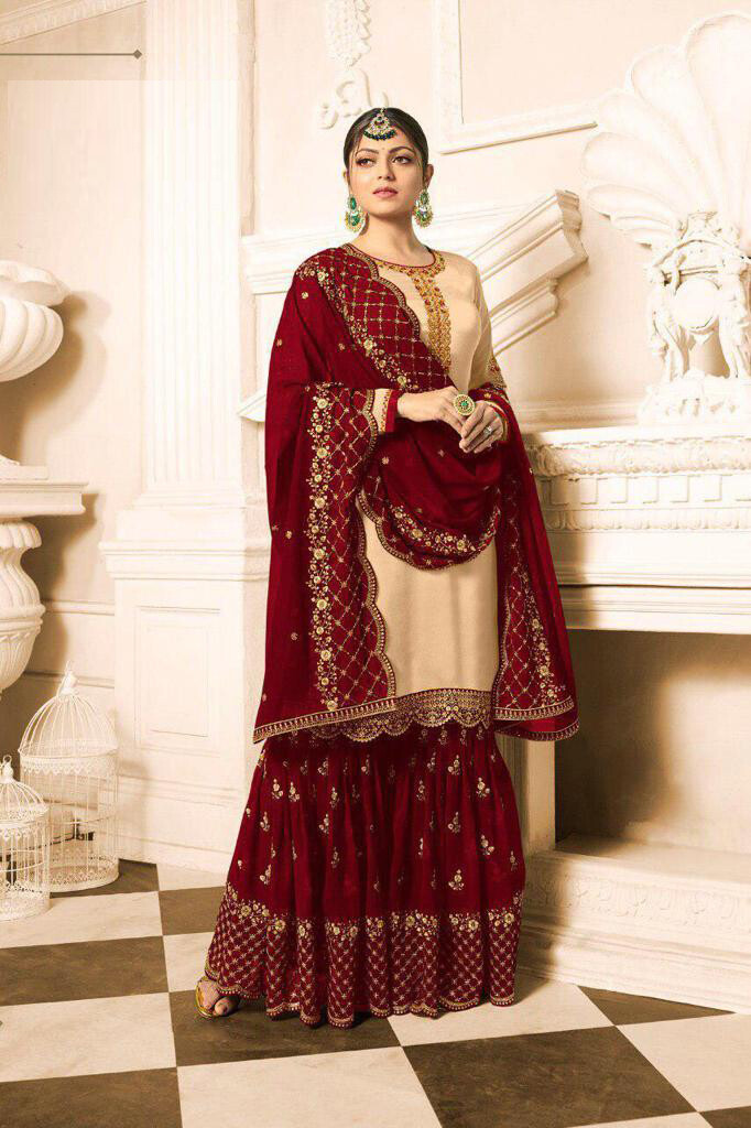 Famous Actress Drashti Dhami Wear Cream Palazzo Suit Online