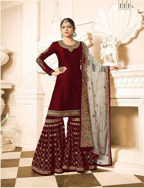 Drashti Dhami Designer Georgette Red Plazo Suit