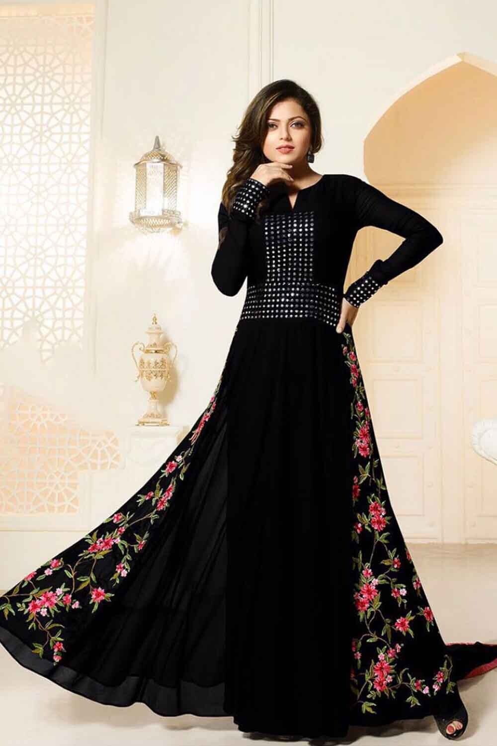 Ethnic Women's Drashti Dhami Designer Georgette Black Long Gown