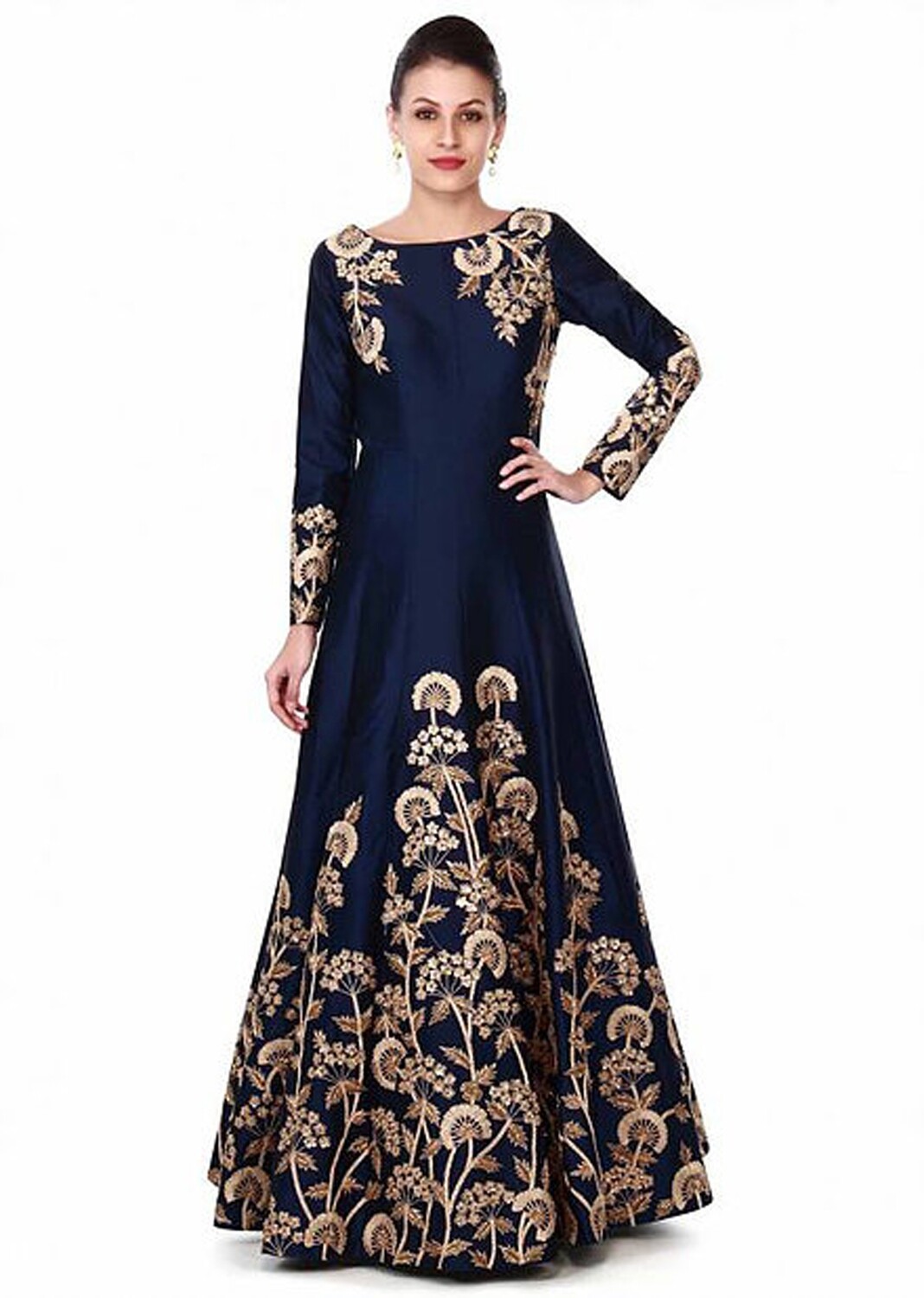 Designer Blue Taffeta Silk Long Anarkali Suit