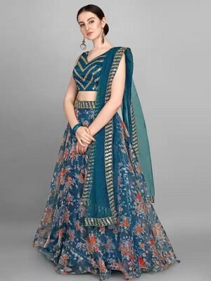 Buy Peacock Blue Designer Lehenga Choli Online