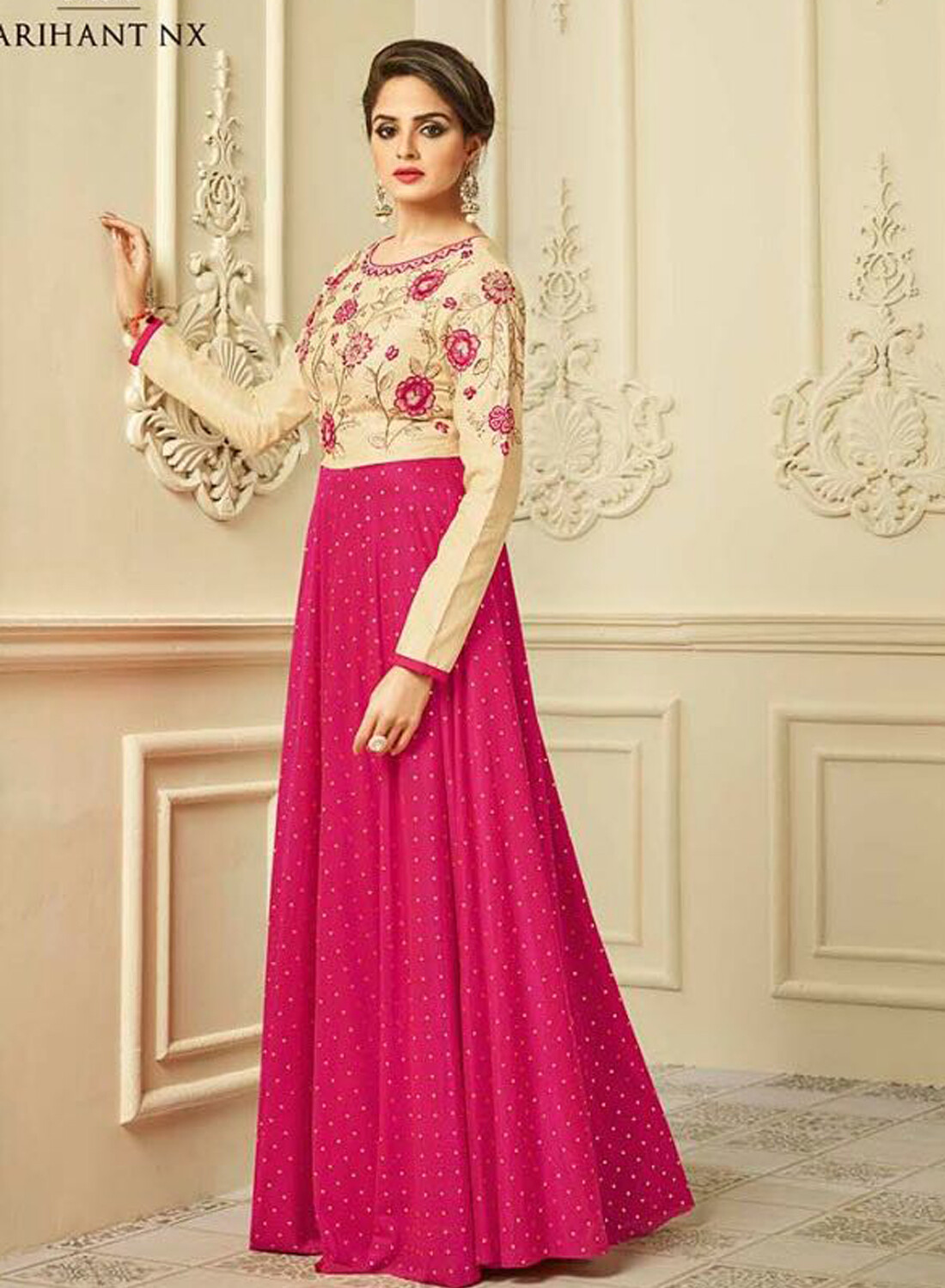 Gleaming Pink Party Wear Designer Long Gown