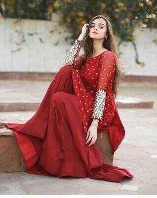 Embroidery Work Red Palazzo Suit