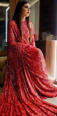 Stunning Red Full Sequin Saree