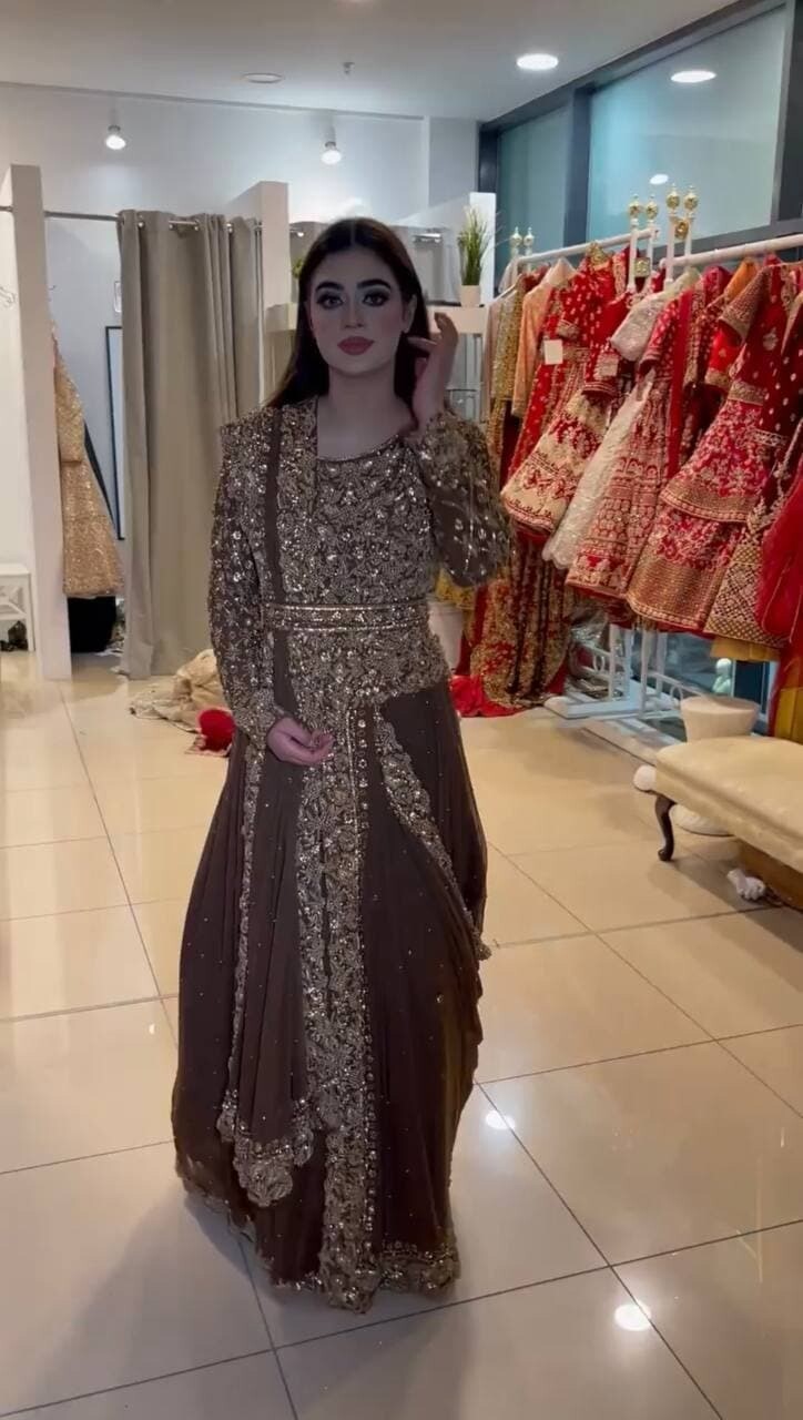 Heavy Maroon Embroidered Designer Gown