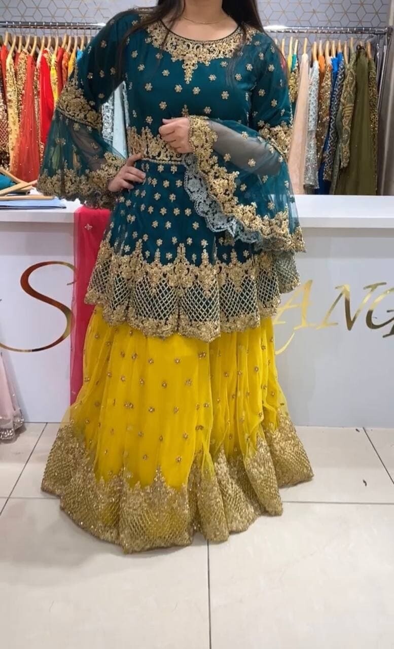 Rama Blue Net With Heavy Embroidery Suit