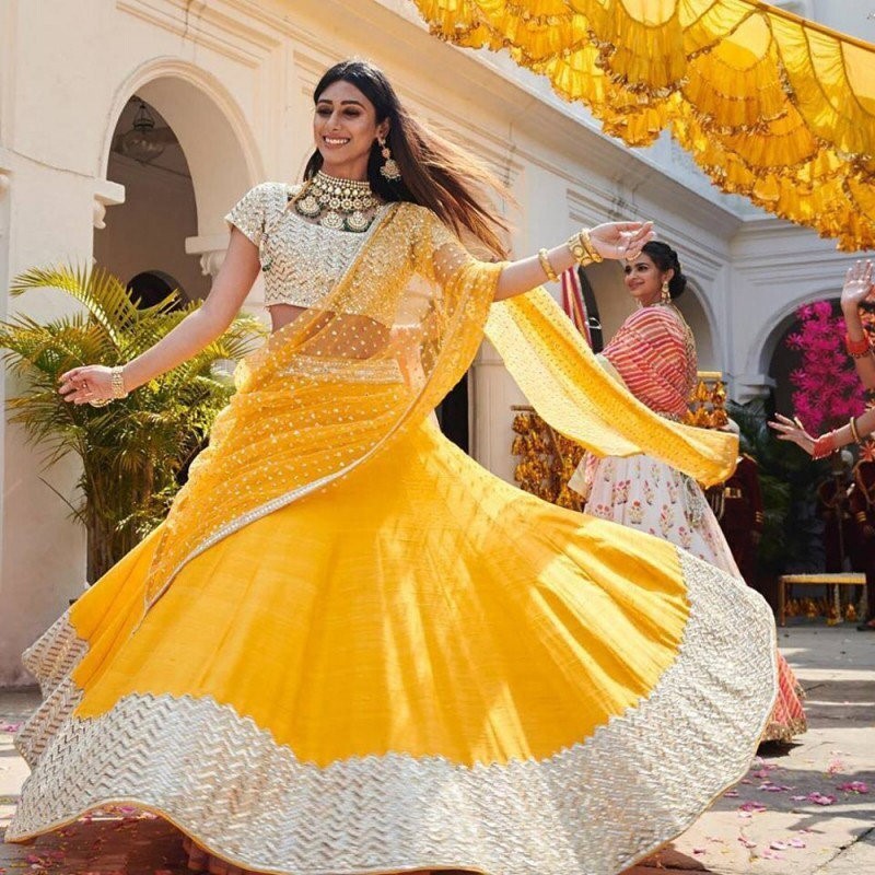 Haldi Wear Yellow Embroidered Wedding Lehenga Choli