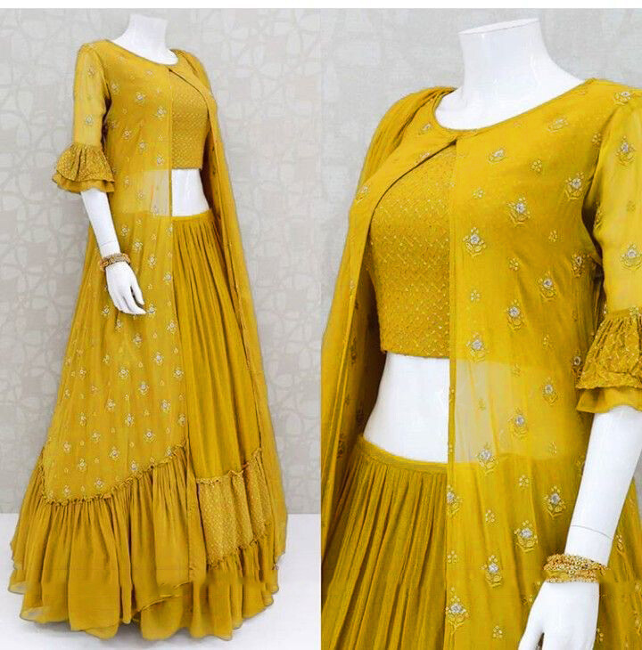 Beautiful Yellow Haldi Special koti Style  Lehenga Choli