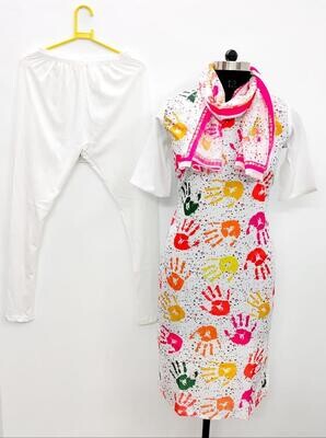 Holi Special White Color Printed Suit