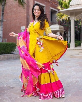 Heavy Butter Silk Yellow Stitched Sharara Suit