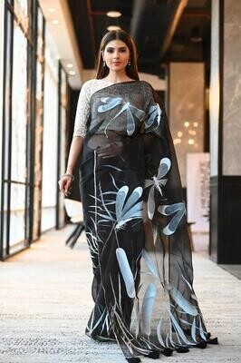 Black Color Organza Saree With Designer Blouse