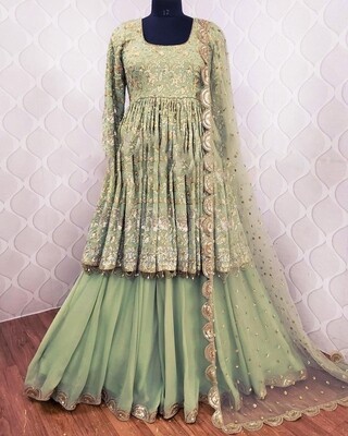 Designer Pastel Green Sharara Suit With Dupatta