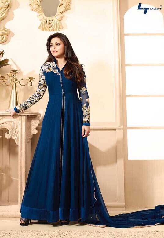Majesty Drashti Dhami Blue Embroidered Work Straight Salwar Suit
