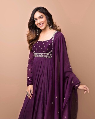 Designer Embroidered Purple Heavy Anarkali Suit
