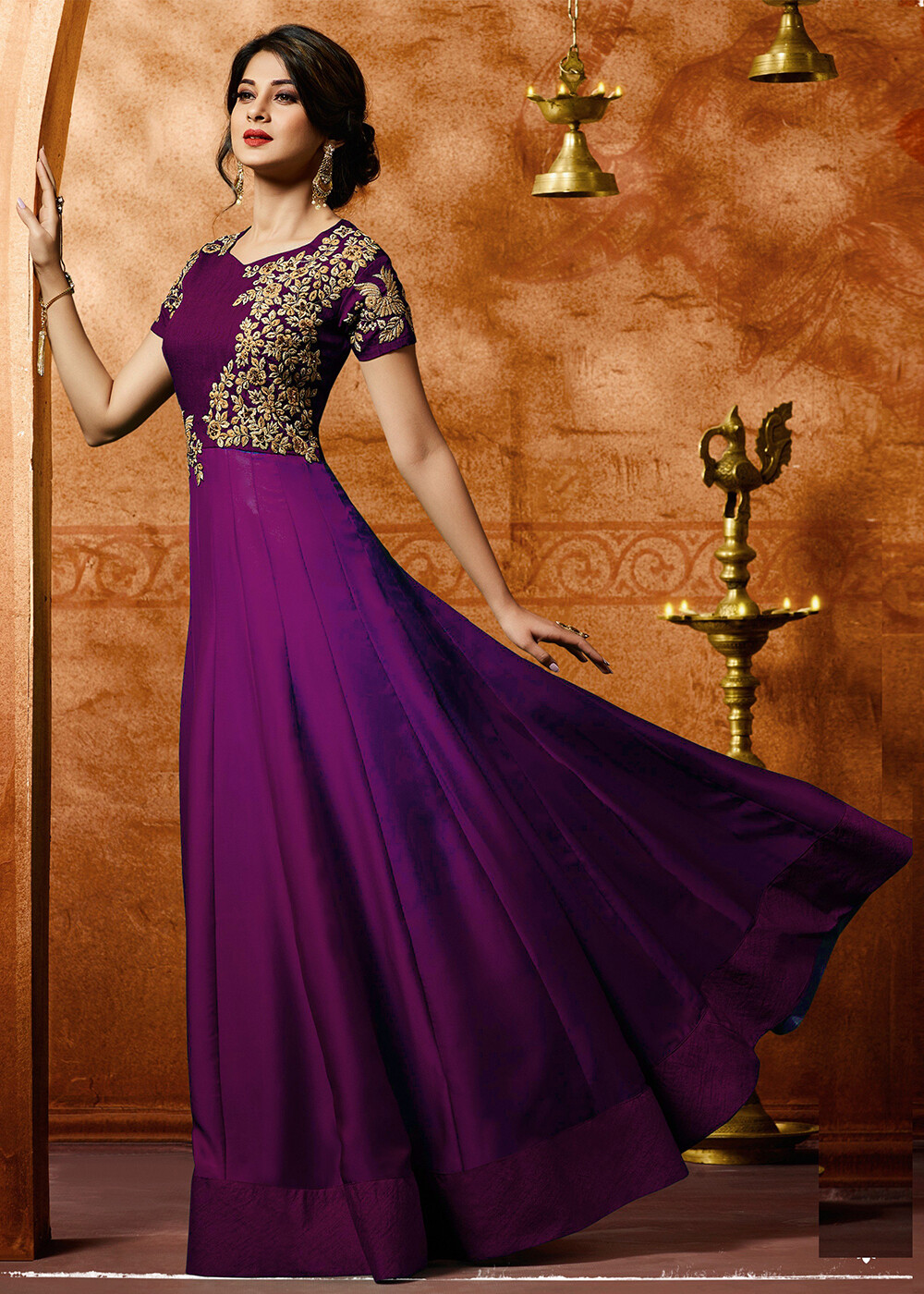 Designer Purple Georgette Party Wear Embroidered Anarkali Suit