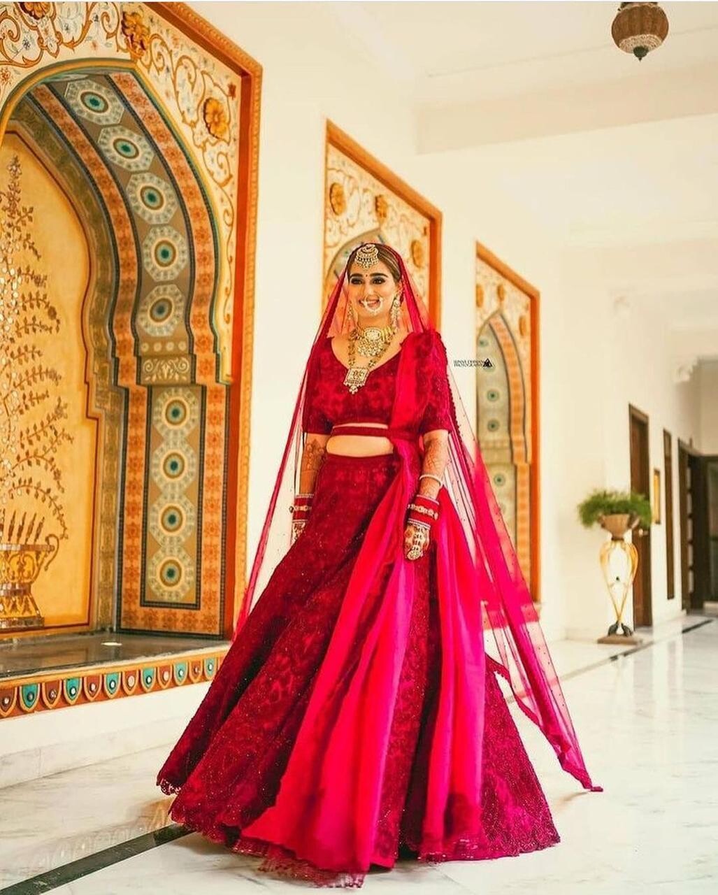 Ravishing Red Georgette Wedding Wear Lehenga Choli