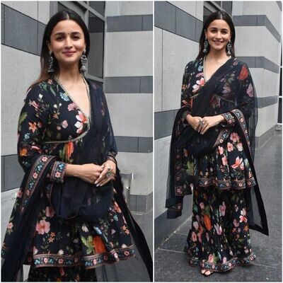 Bollywood Style Black Floral Suit wore by Alia Bhatt Dress