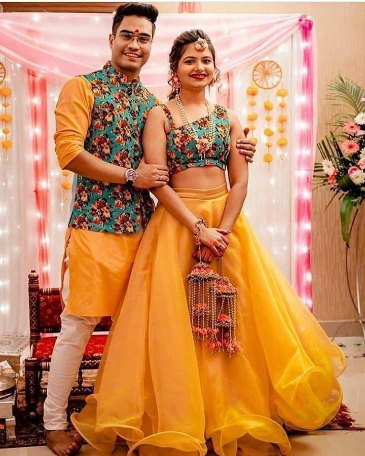 Haldi Special Yellow Wedding Wear Couple Maching Dress