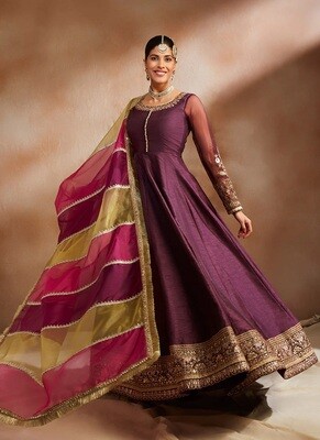 Adoring Purple With Floral Embroidery Anarkali Suit