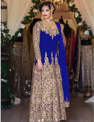 Wedding Wear Embroidered Blue Gown With Dupatta