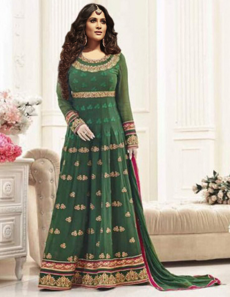 Heavy Green Embroidered Semi Stitched Anarkali Suit