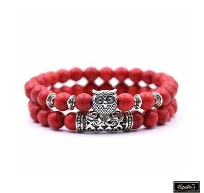 Red beaded bracelets with owl