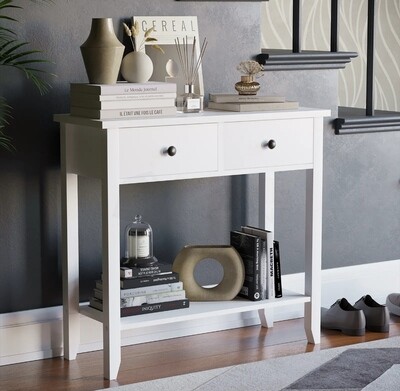 Windsor 2 Drawer Console Table Shelf Hallway Side End Dressing Table Desk White