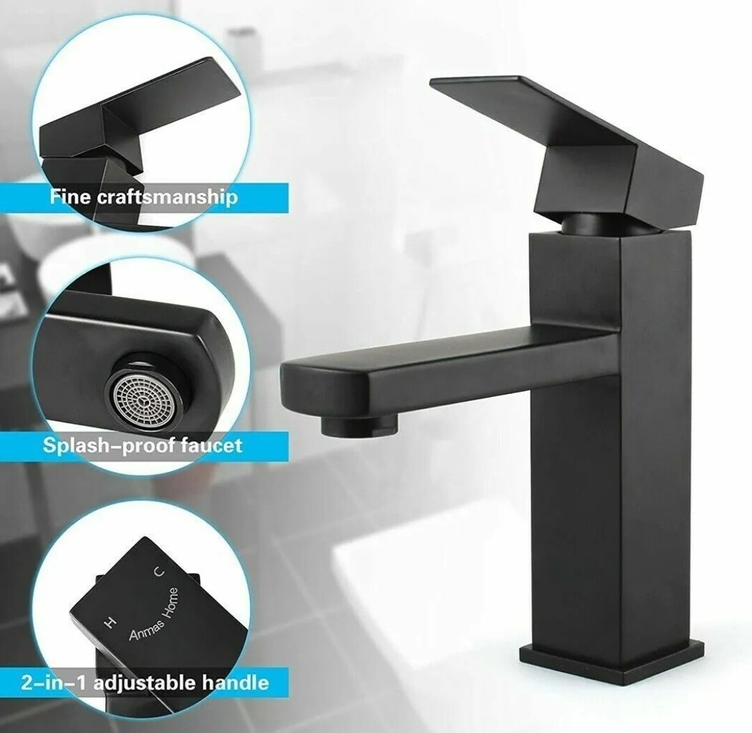 Modern Bathroom Basin Taps Mixer Tap Single Lever Mono Brass Tap Black Faucet