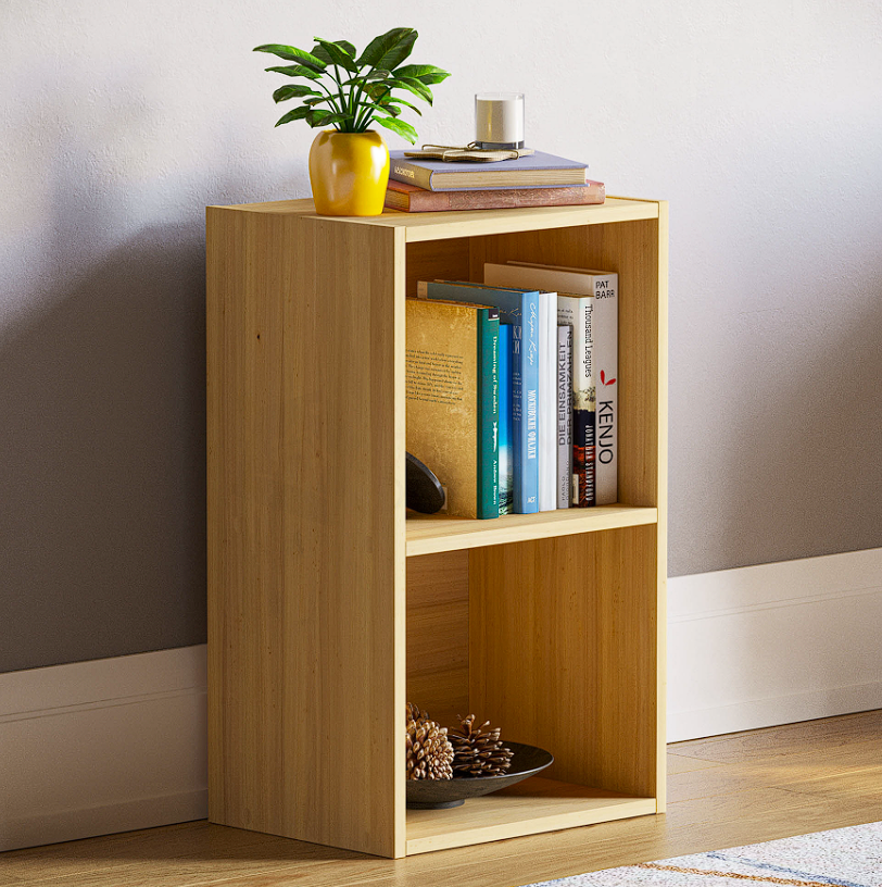 2 Tier Wooden Bookcase Shelf Shelving Display Storage Wood Unit Stand (Oak)