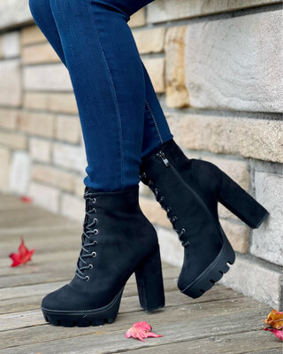 Dale suede lace up chunky heel boot