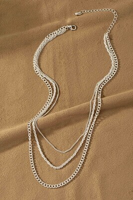 D164 3 Row mixed chain necklace 