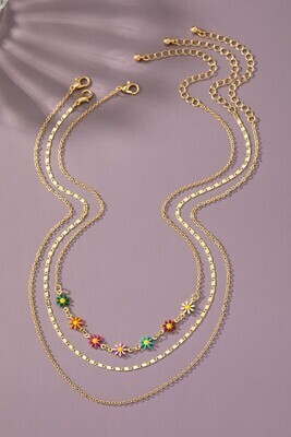 2S158 3 Set delicate chain and daisy flower necklace 