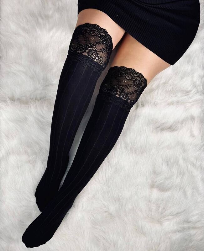 Lace trimmed knee high socks