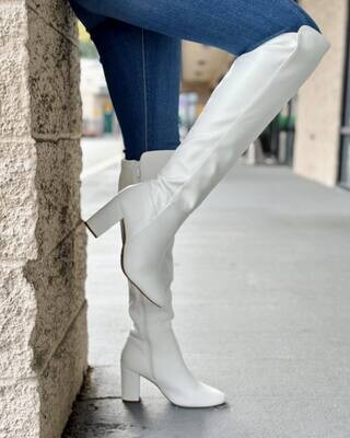 Whiskey leather high knee heel boot