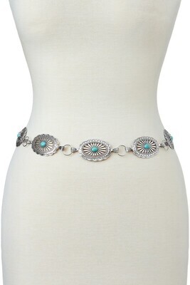 ICH8407 Turquoise western oval chain belt 