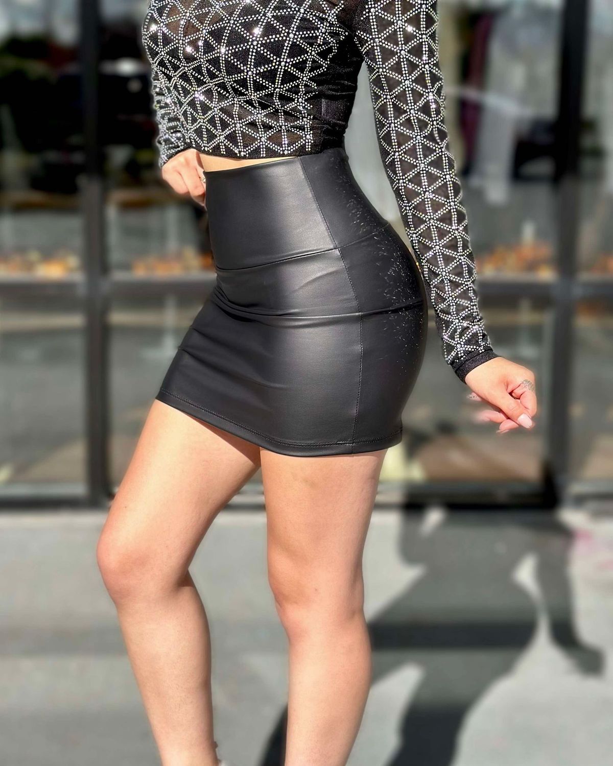 Popular mini leather skirt