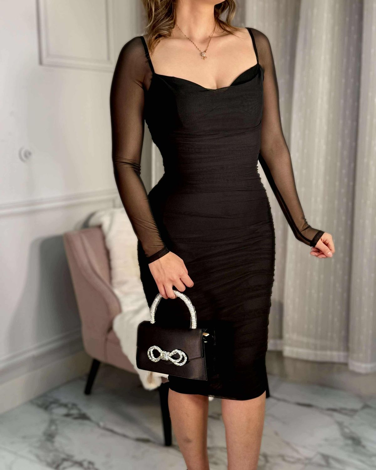 Pretty in mesh long sleeve dress