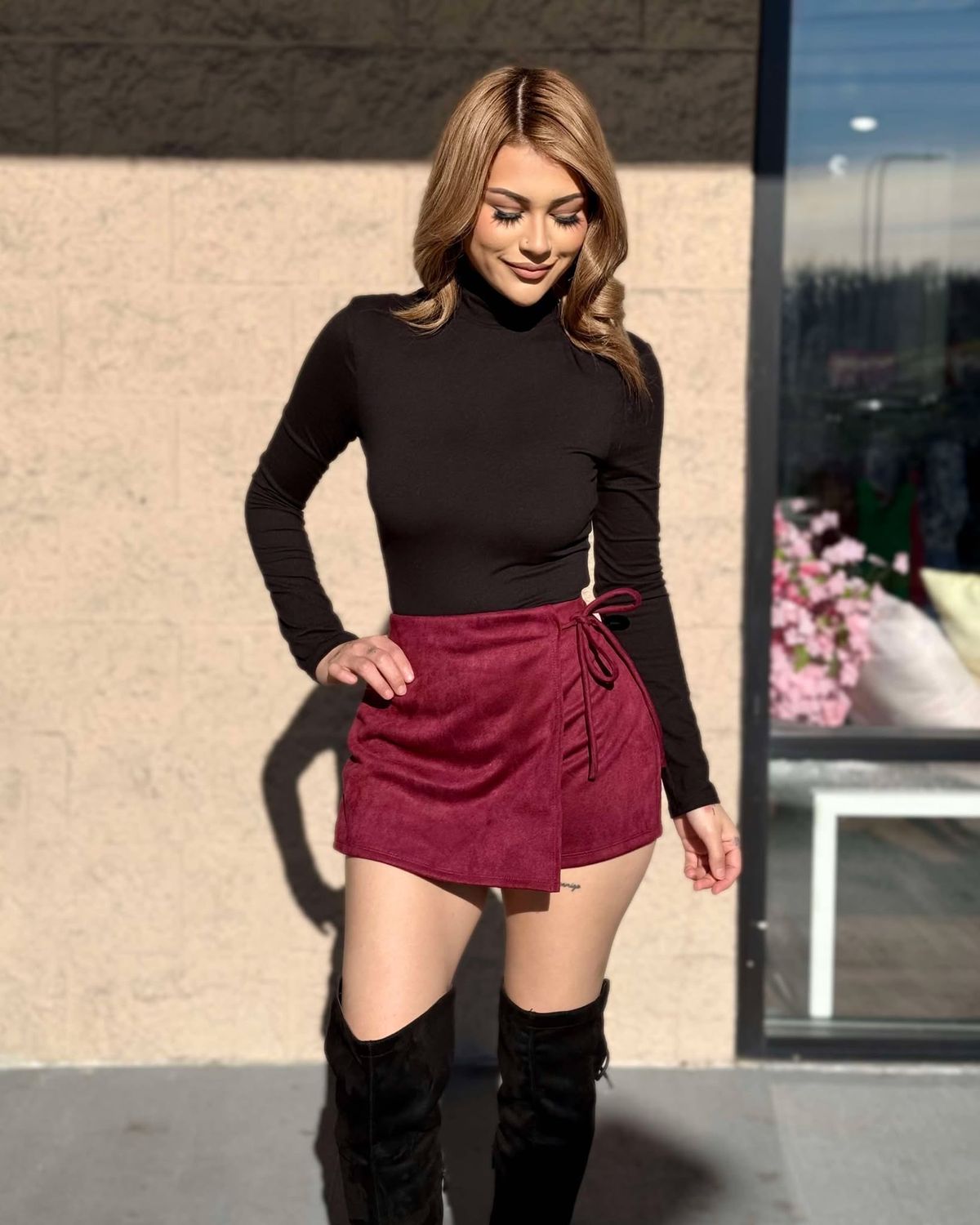 Flirty suede mini skort