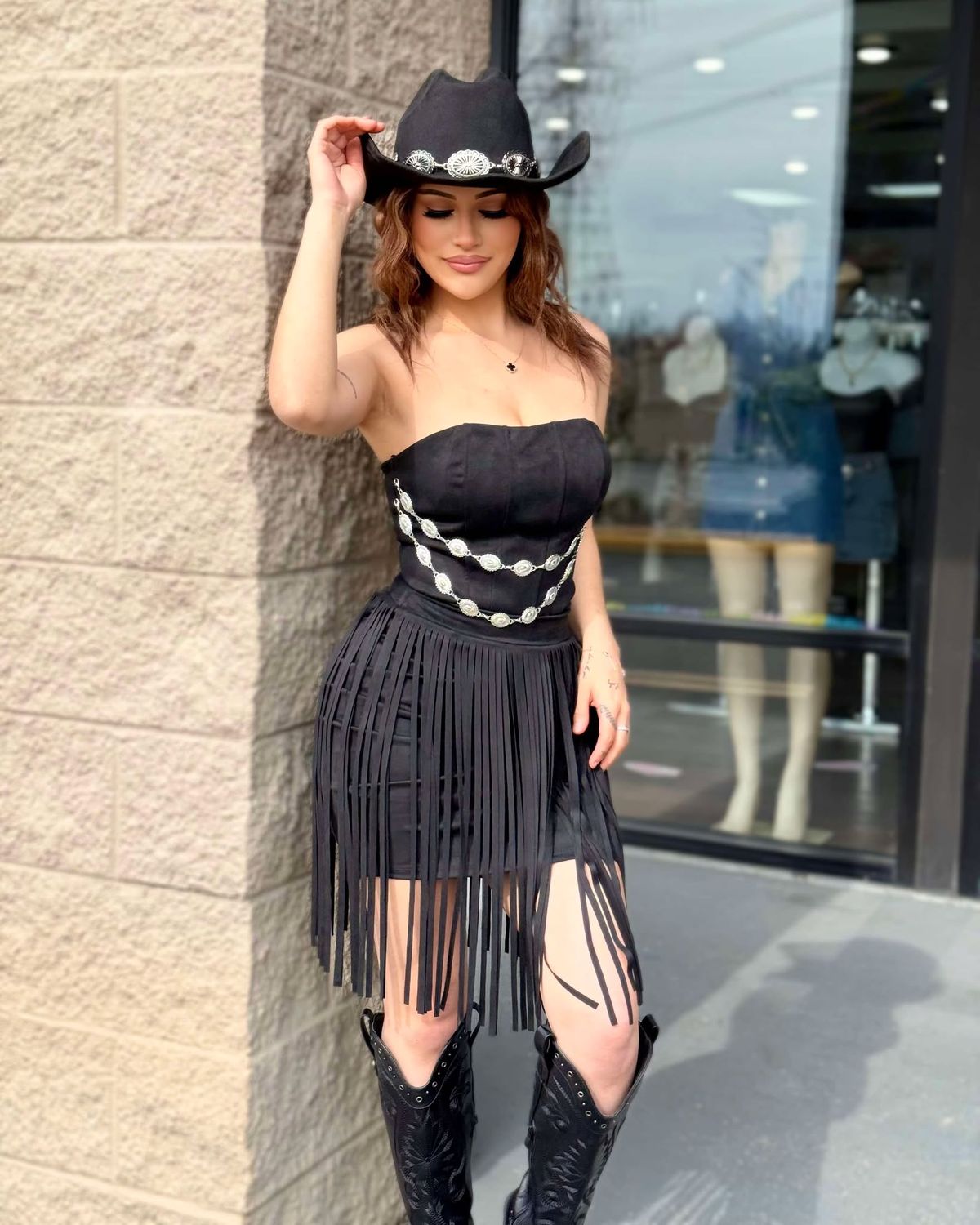Eye on me suede fringe skirt
