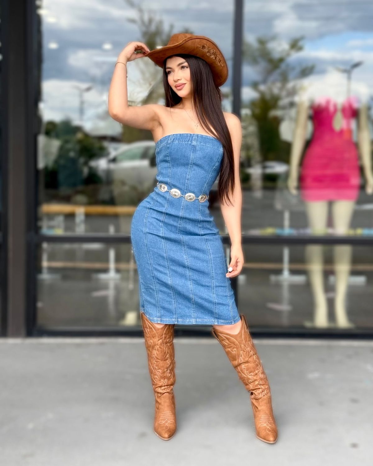 Western feels denim midi dress