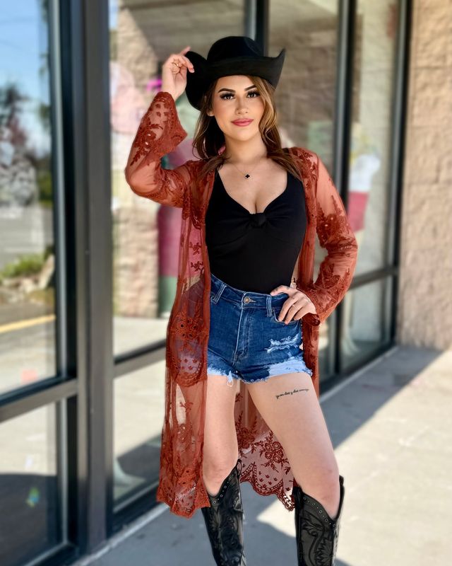 Dark cognac mesh kimono