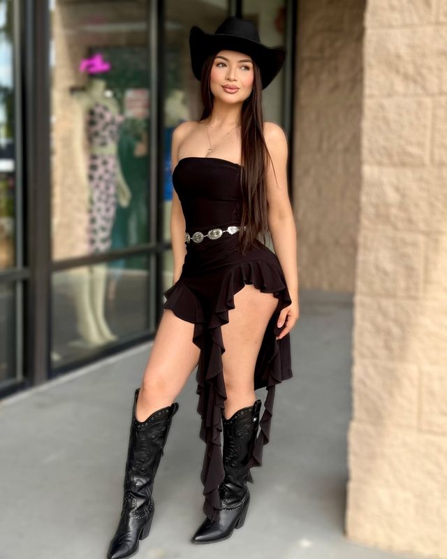 Try not to stare strapless ruffle dress
