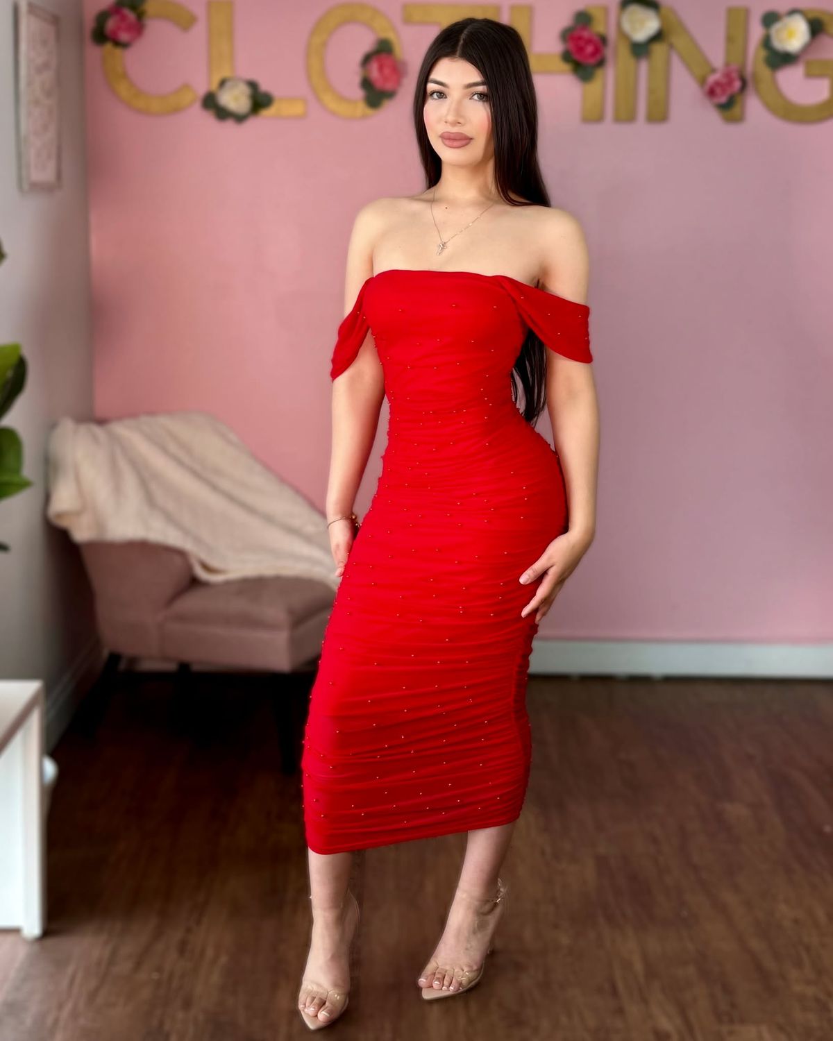 Special occasion pearl midi dress