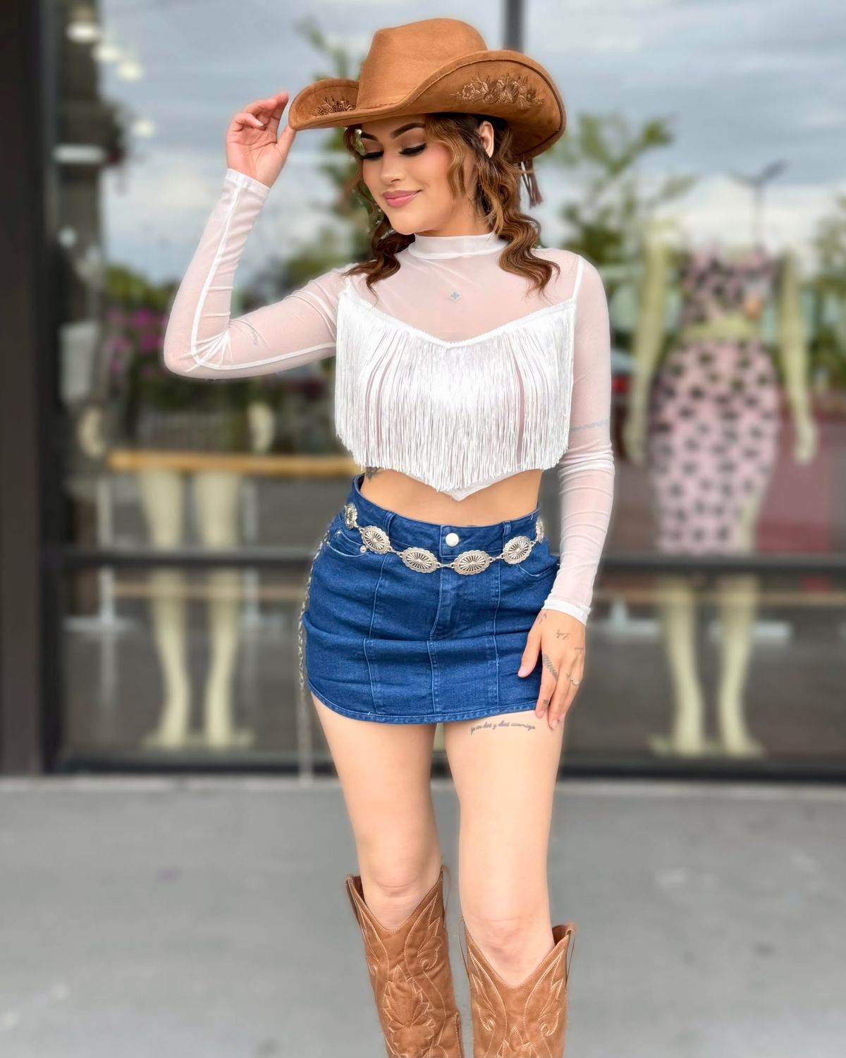 Western night fringe sheer top
