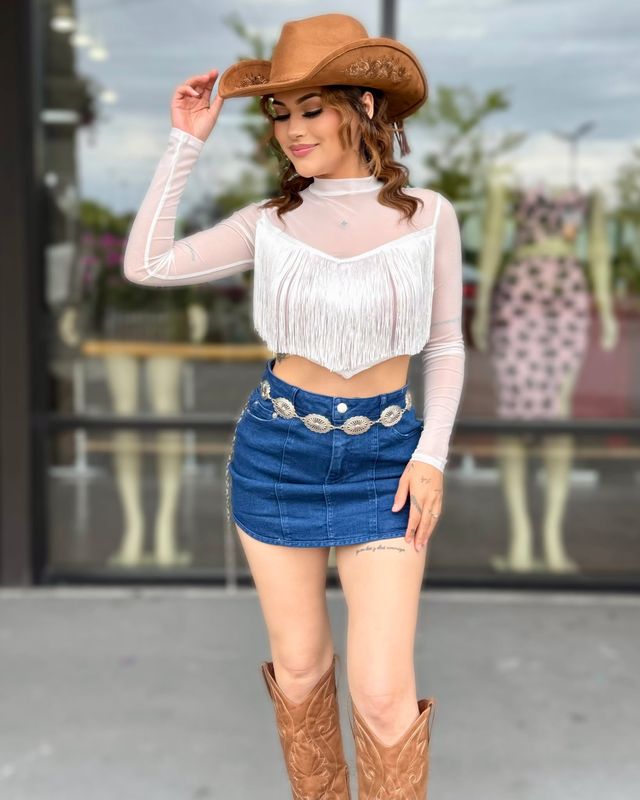 Western night fringe sheer top